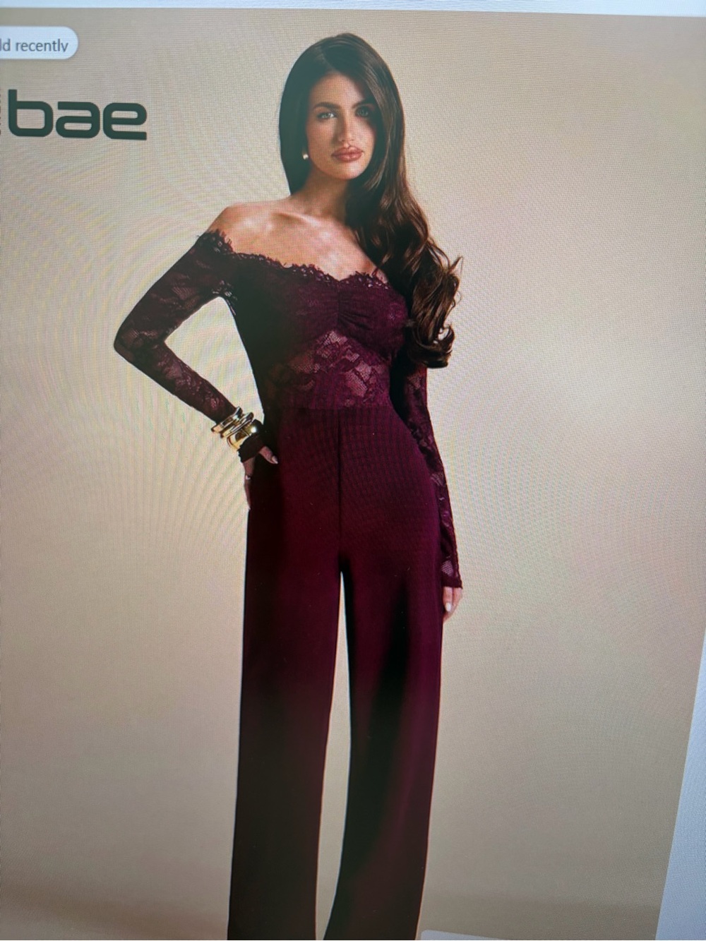 SEXY Off-Shoulder Lace Jumpsuit in Deep Burgundy